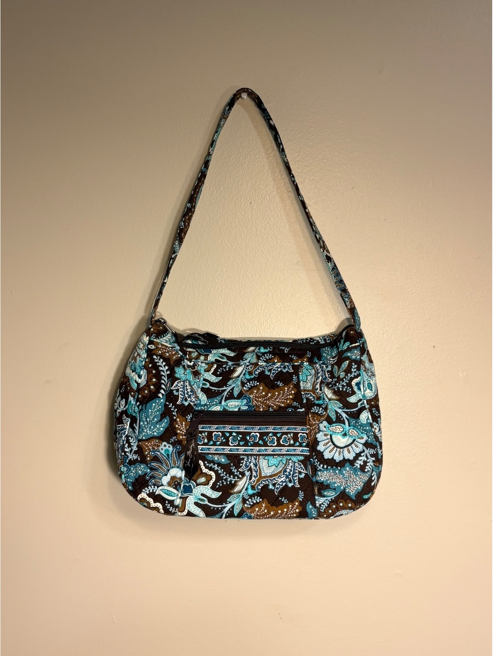 Vintage Vera Bradley Java Blue & Brown Floral Molly Shoulder Bag Retired Pattern